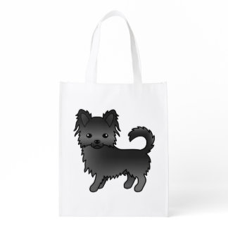 Black Long Coat Chihuahua Cute Cartoon Dog Grocery Bag