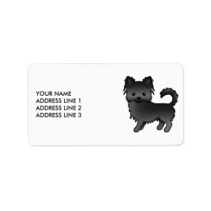 Black Long Coat Chihuahua Cute Cartoon Dog Label