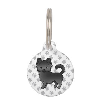 Black Long Coat Chihuahua Cute Cartoon Dog Pet ID Tag