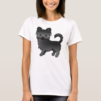 Black Long Coat Chihuahua Cute Cartoon Dog T-Shirt