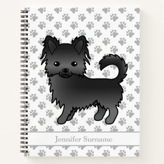 Black Long Coat Chihuahua Dog &amp; Custom Text Notebook