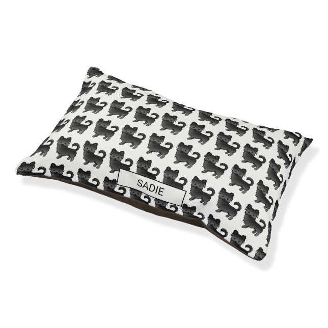 Black Long Coat Chihuahua Dog Pattern & Name Pet Bed (Angled)