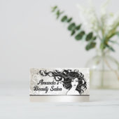 Black Long Curly Hair Woman Beauty Salon Card (Standing Front)