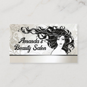 Black Long Curly Hair Woman Beauty Salon Card