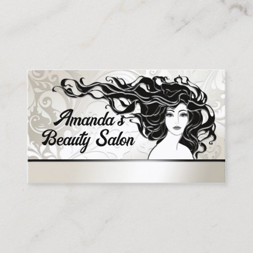 Black Long Curly Hair Woman Beauty Salon Card Business Card Template