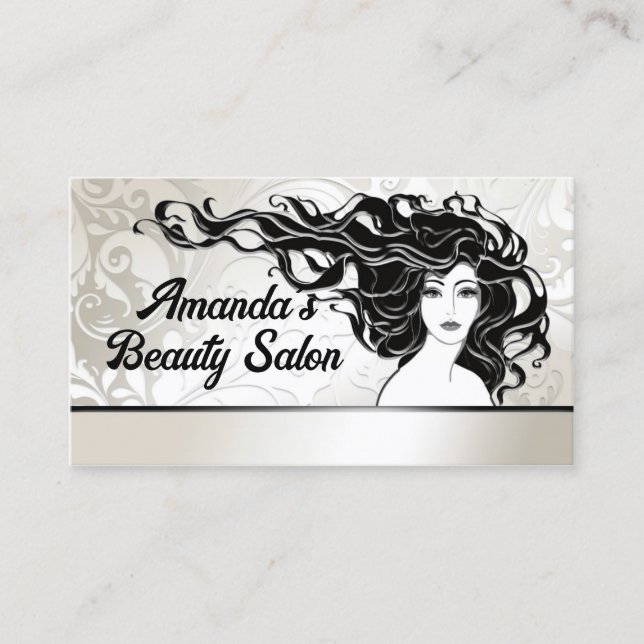 Black Long Curly Hair Woman Beauty Salon Card (Front)