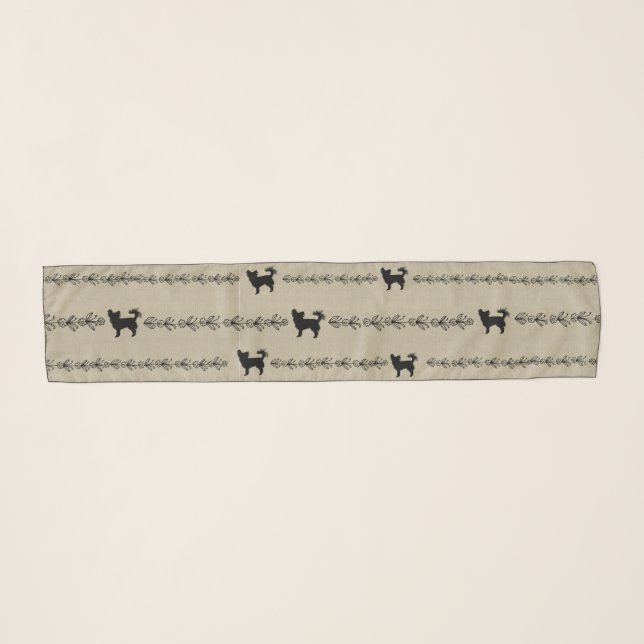 Black Long Hair Chihuahua Silhouette Scarf (Front (Horizontal))
