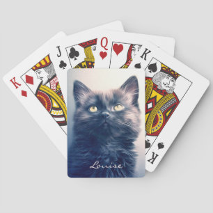 Black Long Hair Kitten Poker Cards