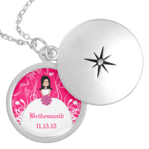 Black Long Hair Pink Wedding Bridesmaid Necklace