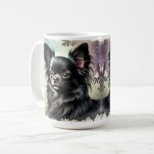 Black Long-Haired Chihuahua in Watercolor Coffee Mug