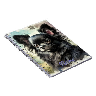 Black Long-Haired Chihuahua in Watercolor Notebook
