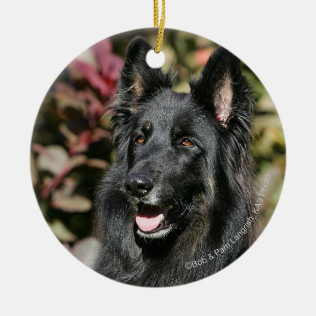 Black Long Haired German Shepherd Ceramic Ornament (Front)