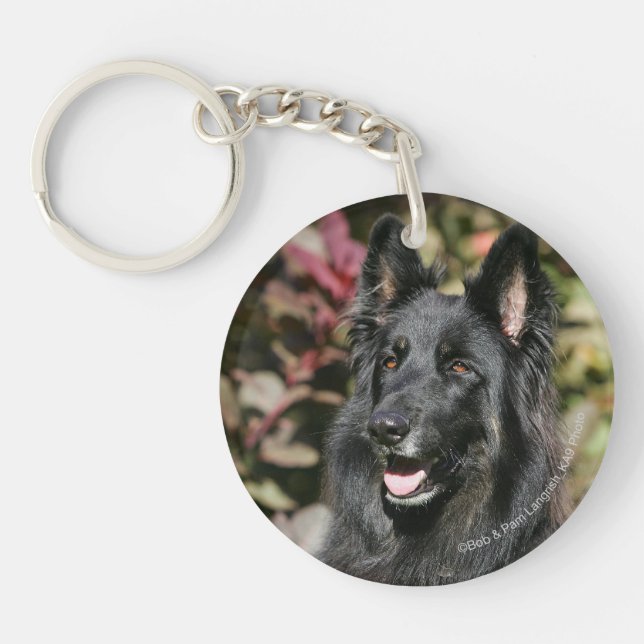 Black Long Haired German Shepherd Keychain (Front)