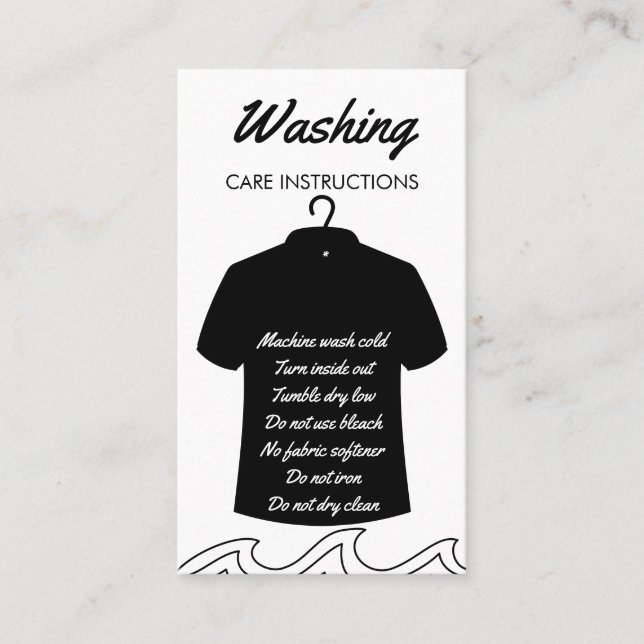 Black Long Neck Shirt Washing Care Instruction Business Card (Front)