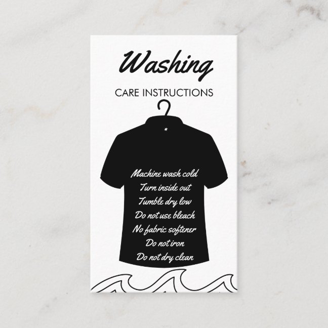 Black Long Neck Shirt Washing Care Instruction Business Card