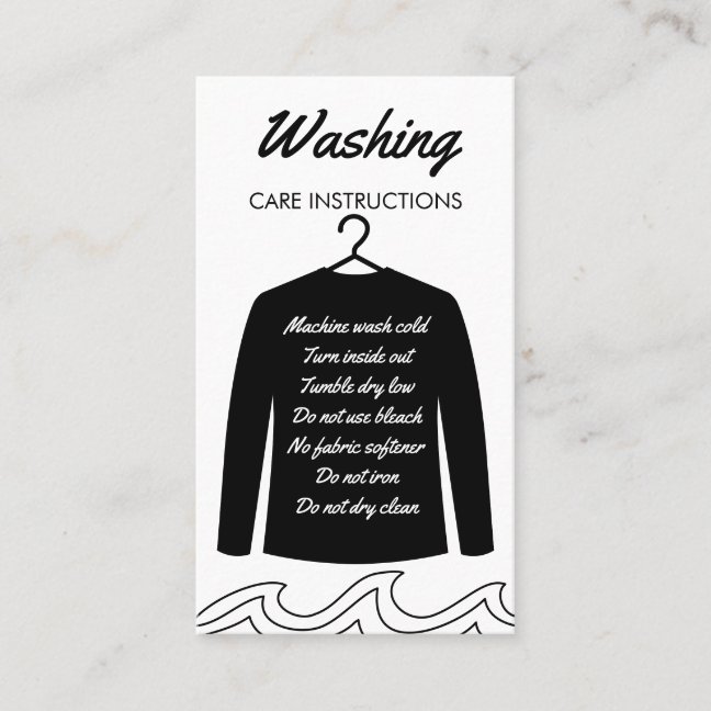 Black Long Sleeve Shirt Washing Care Instruction Business Card