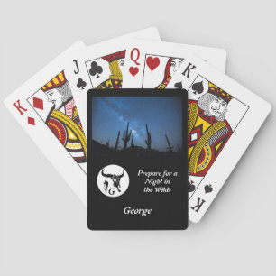 Black Longhorn Skull Silhouette Monogram Photo Poker Cards