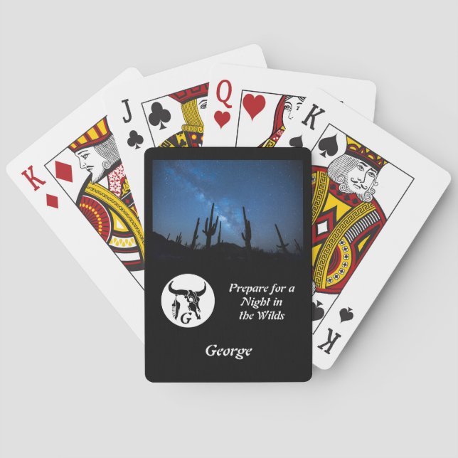 Black Longhorn Skull Silhouette Monogram Photo Poker Cards (Back)