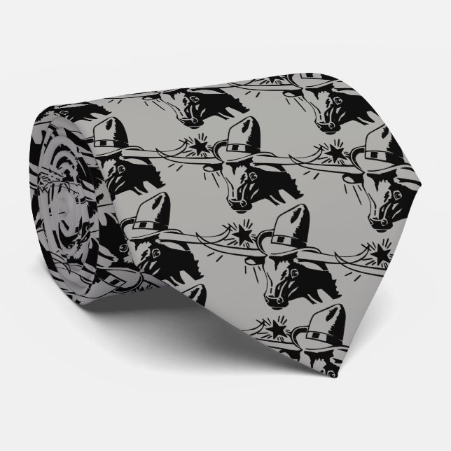 Black Longhorn Steer with Cowboy Hat Tie (Rolled)