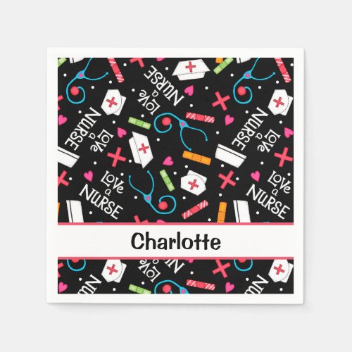 Black Love a Nurse Whimsy Art Personalized Party Napkins