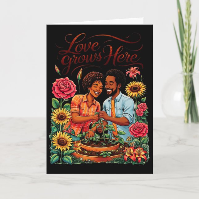 Black Love African American Couple Sketch Valentin Card (Front)