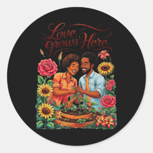 Black Love African American Couple Sketch Valentin Classic Round Sticker