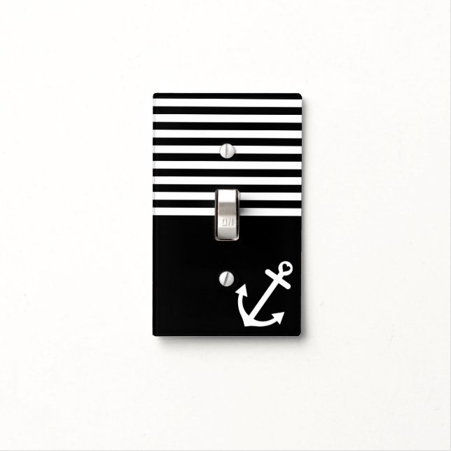 Black Love Anchor Nautical Light Switch Cover (In Situ)