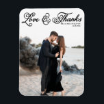 Black Love and Thanks Pretty Script Photo Wedding Magnet<br><div class="desc">Celebrate your love and show gratitude with our customizable photo wedding thank you magnet! This unique keepsake is perfect for reminding your loved ones of your special day while expressing your heartfelt thanks in a memorable way. This photo thank you card features a rustic curly script. Personalize by adding your...</div>