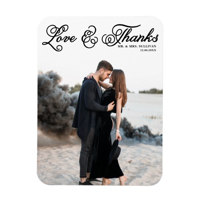 Black Love and Thanks Pretty Script Photo Wedding Magnet (Vertical)