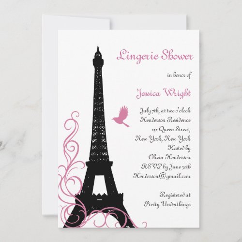 Black Love Birds Lingerie Shower Invitation