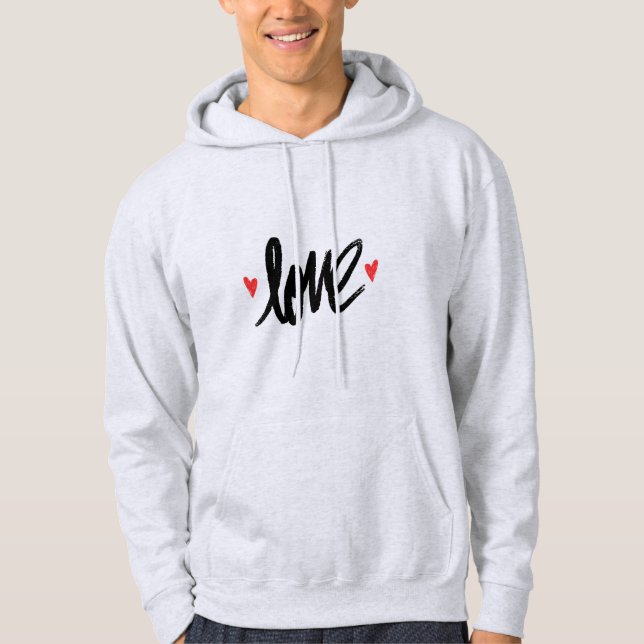 Black Love Design with Red Hearts Hoodie (Front)