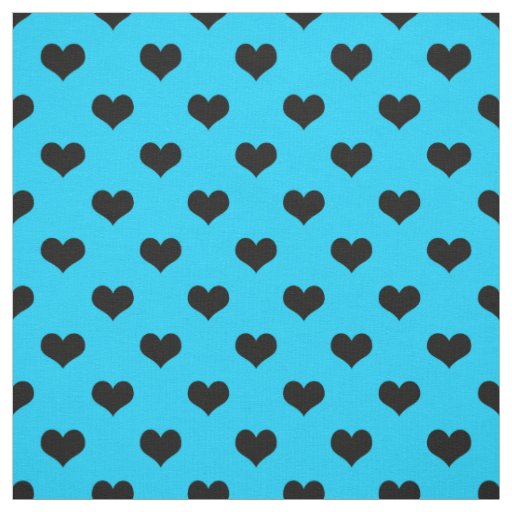 Black Love Heart On Blue Background Fabric