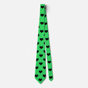 Black Love Heart On Green Background Neck Tie