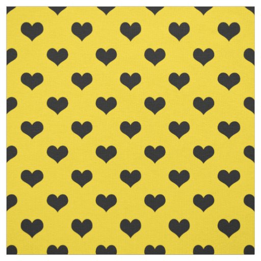 Black Love Heart On Yellow Background Fabric