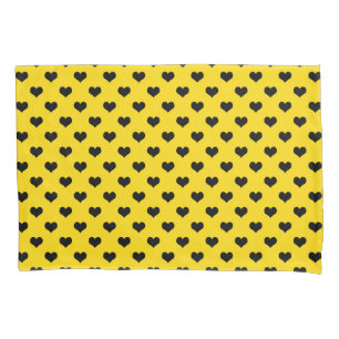 Black Love Heart On Yellow Background Pillow Case