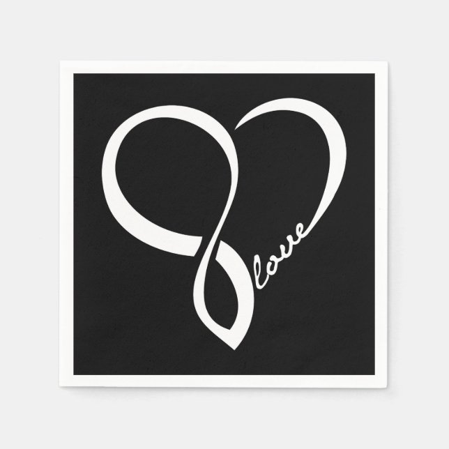 Black Love Heart Wedding Paper Napkins Set (Front)