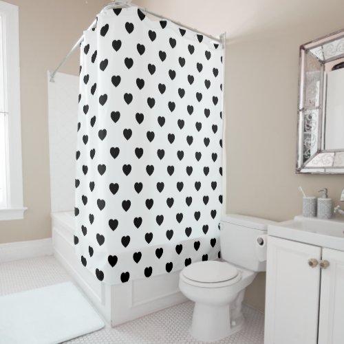 Black Love Hearts White Background Shower Curtain