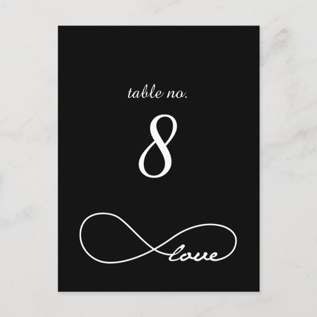 Black Love Infinity Wedding Table Number Cards (Front)