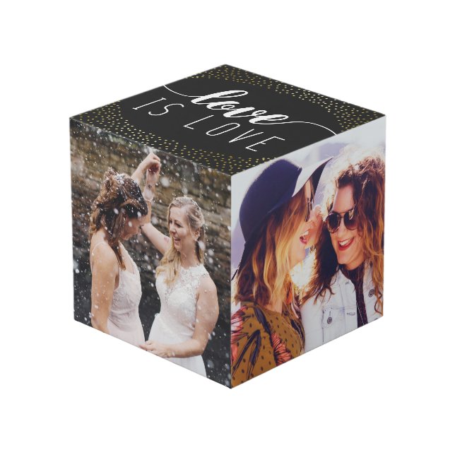 Black Love is Love Gold Confetti - Wedding Photos Cube (Front Angled)