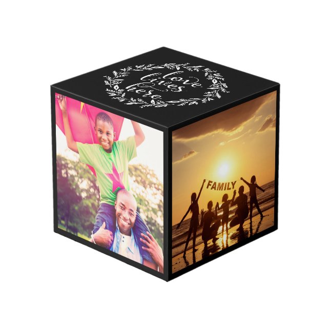 Black Love Lives Here Wreath Photo Cube (Front Angled)