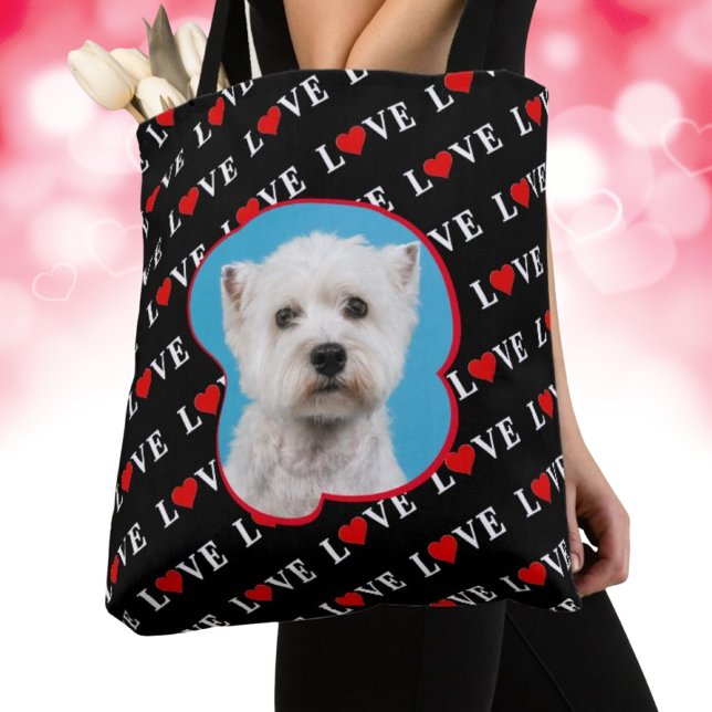 Black LOVE Modern Chic Elegant Custom Photo Tote Bag (Creator Uploaded)