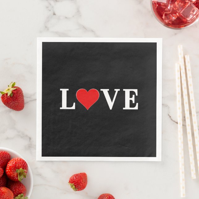 Black LOVE Modern Tredny Black and White Paper Dinner Napkins (Insitu)