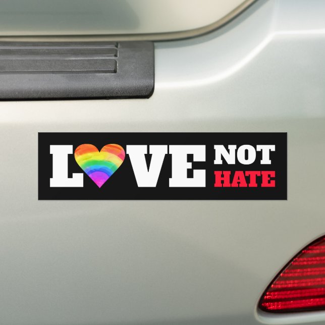 Black Love Not Hate Rainbow Heart Bold Graphic Bumper Sticker (On Car)