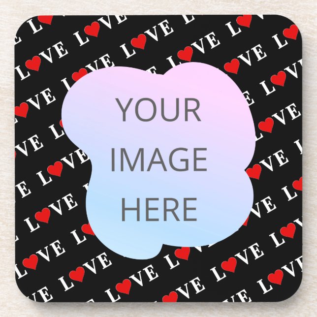 Black LOVE Trendy Black and White Beverage Coaster (Front)