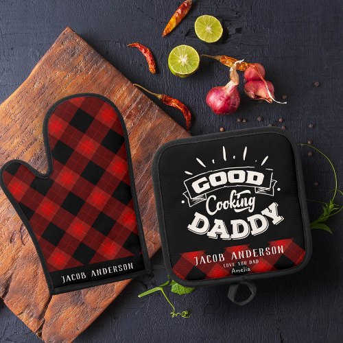 Black Love you dad fathers day Oven Mitt  Pot Holder Set