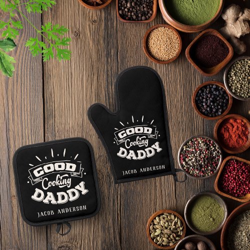 Black Love you dad fathers day Oven Mitt  Pot Holder Set