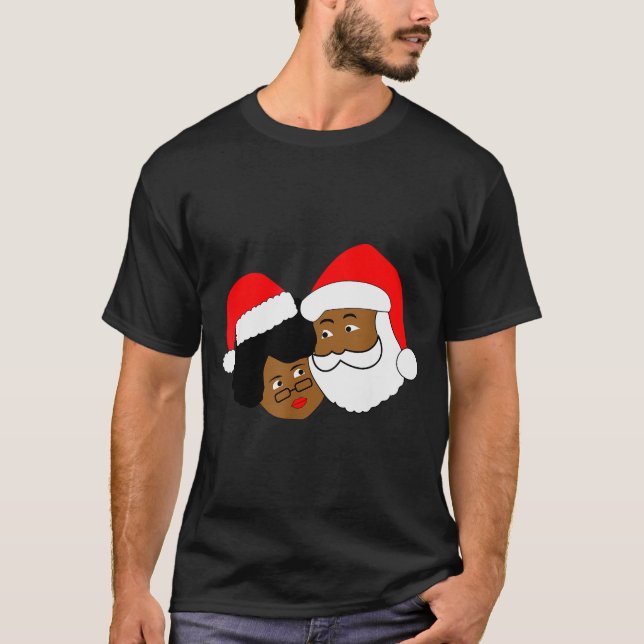 Black Loving Santa Claus And Mrs. Claus Ethnic Chr T-Shirt (Front)