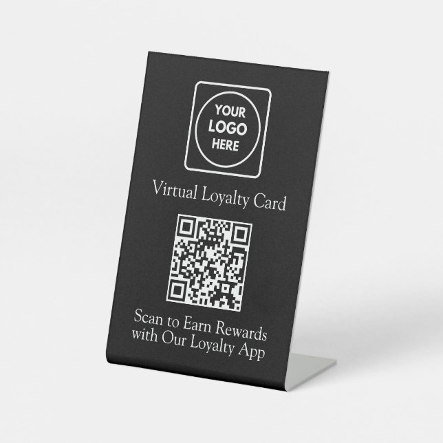 Black Loyalty QR Code | Custom Business Logo  Pedestal Sign (Front)