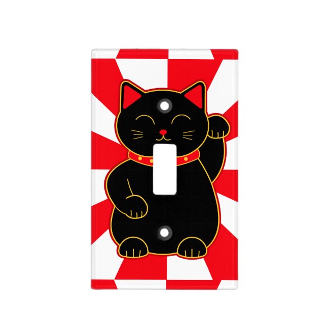 Black Lucky Cat Light Switch Cover (Front)
