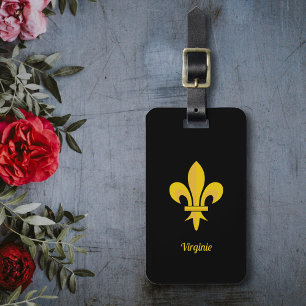 Black Luggage Tag with a Gold Fleur de Lis